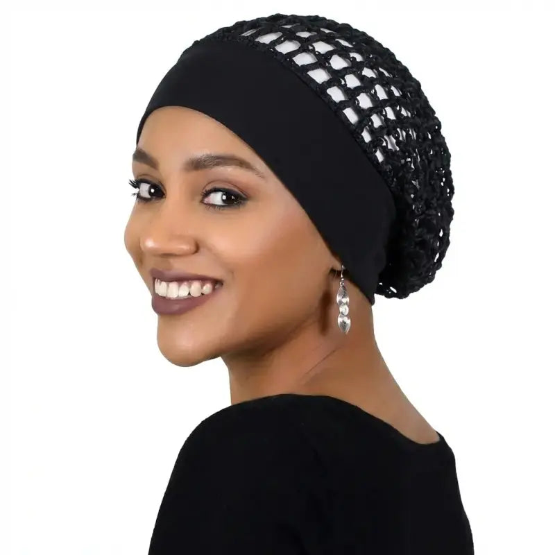 Stretchy Wide-Edge Mesh Crochet Sleeping Cap Bonnet