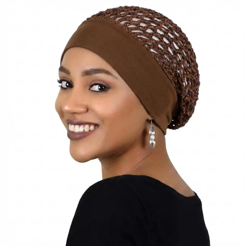 Stretchy Wide-Edge Mesh Crochet Sleeping Cap Bonnet