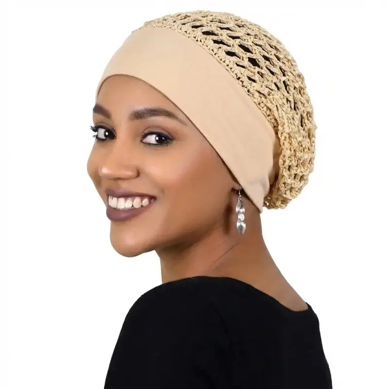 Stretchy Wide-Edge Mesh Crochet Sleeping Cap Bonnet